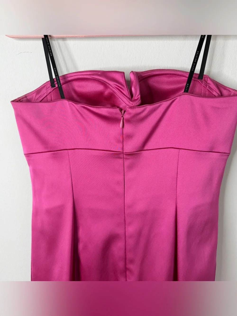 David Meister Hot Pink Satin Strapless Cocktail Dress Jewel Embellishment Size 6 - Picture 10 of 10